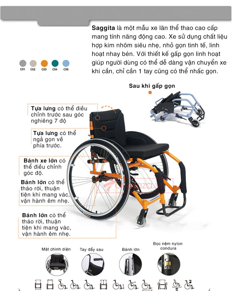 Xe lăn dành cho vận động viên thể thao siêu gọn nhẹ TM055